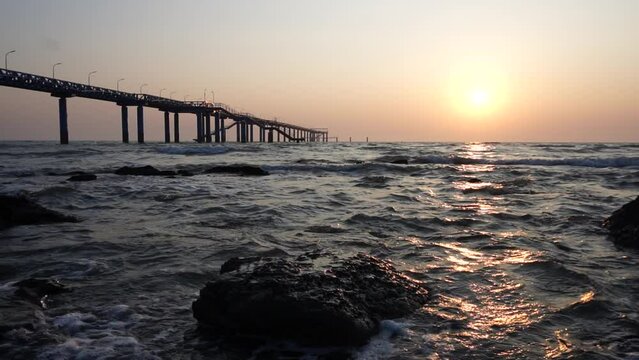 Soothing Waves Of Inani Sea beach Cox's Bazar At Sunset In Slow Motion