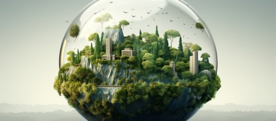 World of the global environment surrounding a green, landscape earth globe concept. Saving electricity