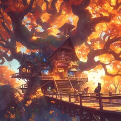 Explore the Magic of a Rustic Treehouse Nestled in the Heart of Autumn's Splendor