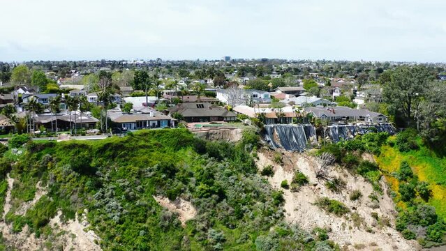 Newport Beach California Landslide - Aerial Drone View in HD and 4K