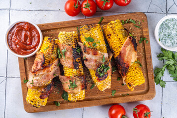Bacon wrapped grilled corn
