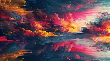 Vivid and colorful abstract painting with a stormy sky and a rough sea. - obrazy, fototapety, plakaty