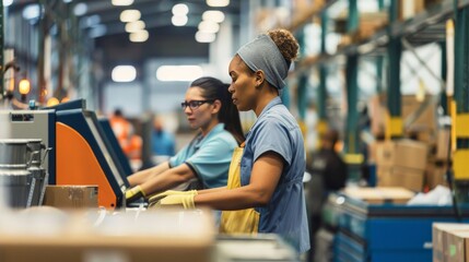Factory workers conducting inventory counts