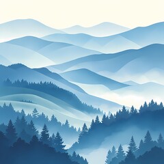 Vast and Stunning Blue-Gray Mountains with Misty Valleys and Pine Forests