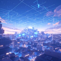 Fototapeta na wymiar A Futuristic Metropolis Illuminated by the Brilliance of Blockchain Technology