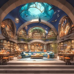Embark on a literary adventure in an enchanting bookstore designed for the imagination of young readers.