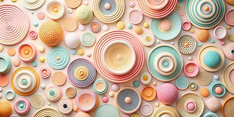 patterns, , circle, stage, wallpaper in 3D style, colors, shapes, graphics, design, illustration, soft beige tones, soft pink, soft tones, light colors, AI generation, texture, 3D, graphics, design,  - obrazy, fototapety, plakaty