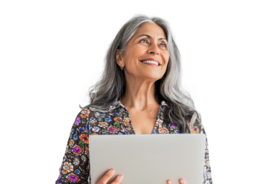 Mature South American Woman with Tablet - Powered by Adobe