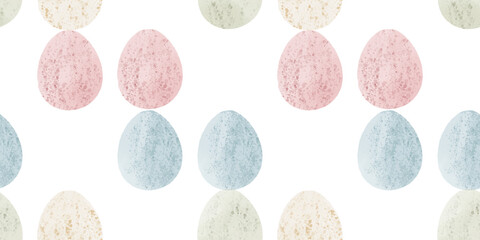 Cute illustration with colorful Easter eggs with watercolor texture, spring banner