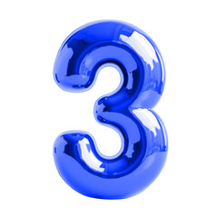 3D rendering of the blue number "3" isolated on a transparent background. This image can be used with PNG cutouts or clipping paths. This ensures that it blends seamlessly into the design.