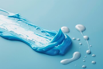 Blue and white creamy liquid swirls on a blue background. - obrazy, fototapety, plakaty