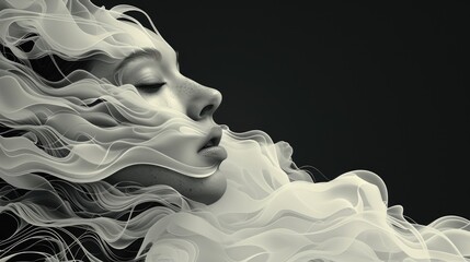 Silhouette of a woman's face in white fog and smoke