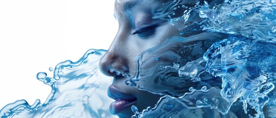 Woman closing eyes with water splash