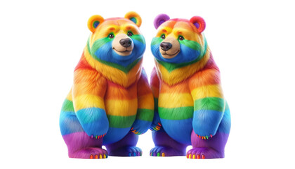 Fototapeta premium Two bears are standing next to each other, Pride Month and Day, LGBTIQ+ , 3d render, clipart, isolate on white background.
