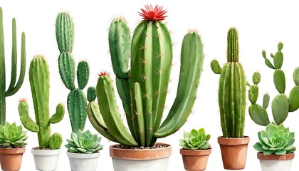 Cactus, succulent, fresh green, spikes on a white background