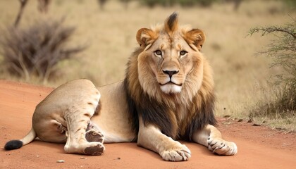 Close lion in National park of Kenya, Africa