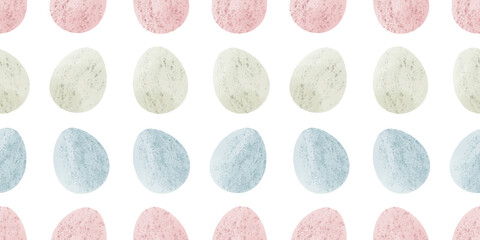 Cute illustration with colorful Easter eggs with watercolor texture, spring banner