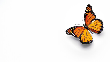 This striking image highlights the vibrant orange hue of a Monarch butterfly against a pure white background