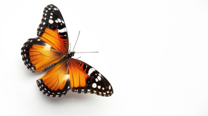 Fototapeta premium A captivating image of a monarch butterfly with its wings fully open, displaying the striking orange and black coloration in natural lighting