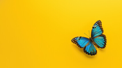 Brilliant Blue Morpho butterfly resting, its vivid blue wings offer a sense of serenity and the...