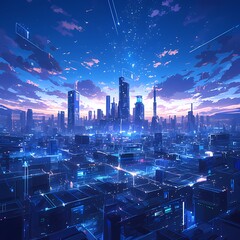 Spectacular Skyline in an Advanced City - A Visionary Rendering for Stock Photos