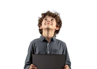 Young Boy with Tablet Looking Upward