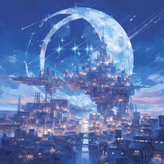 The Ethereal Beauty of a Futuristic Metropolis Rising in the Silent Moonlight