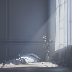 Sunlit bedroom with satin sheets and flowers in a white vase by the window.
