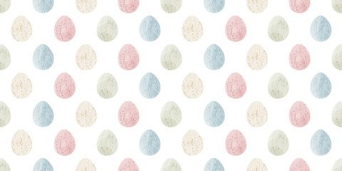 Cute illustration with colorful Easter eggs with watercolor texture, spring banner