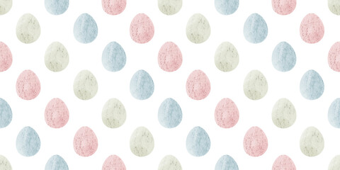 Cute illustration with colorful Easter eggs with watercolor texture, spring banner