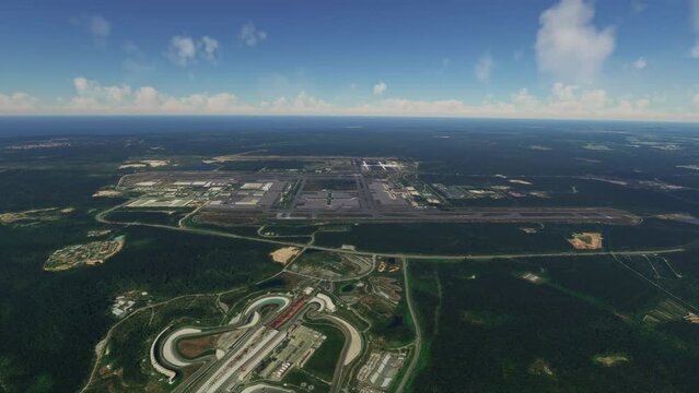 Aerial drone view of Petronas Sepang International Circuit in Selangor. Malaysia