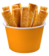 Baked bread stick in paper bucket isolated on white background, Pretzel baked bread on white PNG...