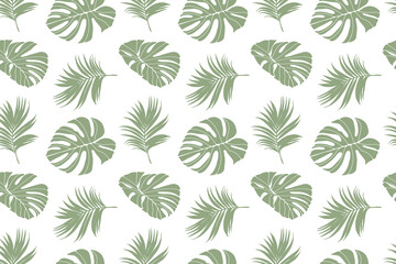 Summer fresh tropical vector seamless pattern with green monstera leaves. Tropical print for textiles, wrapping paper, wallpaper, covers and backgrounds