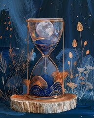 Golden hourglass with moon sand, timing the market perfectly