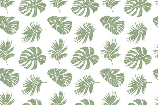 Summer fresh tropical vector seamless pattern with green monstera leaves. Tropical print for textiles, wrapping paper, wallpaper, covers and backgrounds