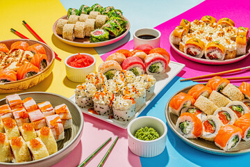 sushi set on the color background
