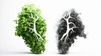 Health Day, the concept of human lungs in the form of grass and trees. AI generated. White background. - obrazy, fototapety, plakaty