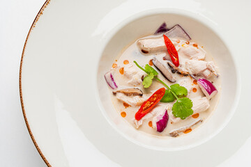 Thai coconut milk soup with chicken and vegetables