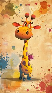 AI illustration of a watercolor painting of a cute giraffe