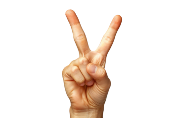 Hand symbol of victory, transparent background