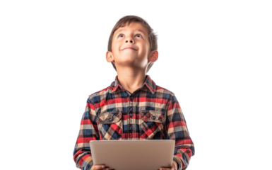 Young Boy with Tablet Looking Upward
