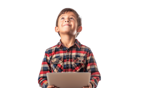 Young Boy with Tablet Looking Upward