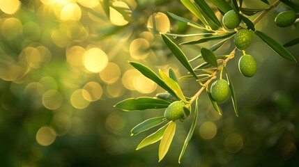Olive Branch With Green Olives. Generative AI