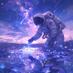 Adventurous Astronaut on a Colorful and Exotic Alien World - obrazy, fototapety, plakaty