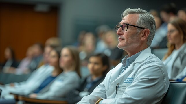 In a hospital setting healthcare professionals participate in medical training workshops and continuing education programs