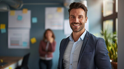 Confident Business Leader Launching New Project: Modern Office Meeting Room