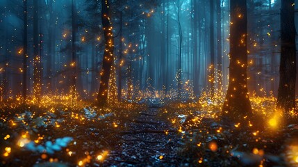 Mystical Fairies Illuminate the Enchanted Forest Path at Twilight