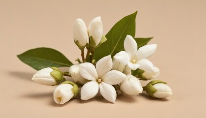 White mogra or arabian jasmine or Jasminum sambac flower Buds on Beige background