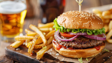 A classic fast food dish featuring a hamburger 