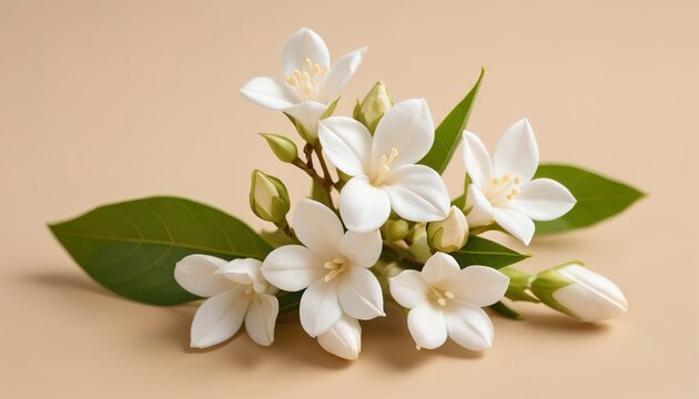White mogra or arabian jasmine or Jasminum sambac flower Buds on Beige background
